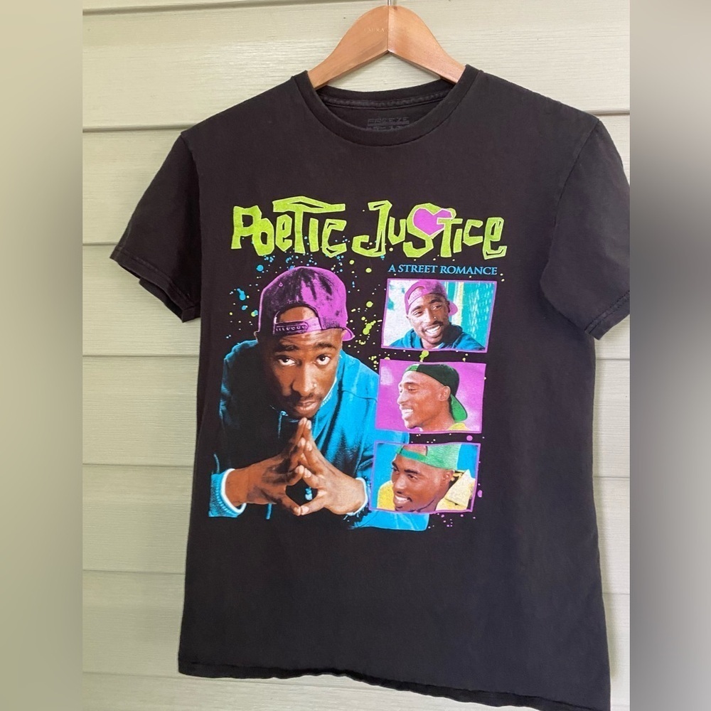 POETIC JUSTICE 2Pac T-Shirt sz S Hip Hop TuPac Rap 90s black cotton tee EUC - Picture 9 of 10